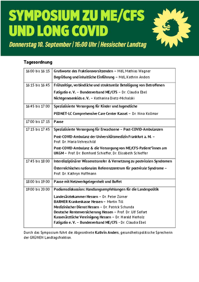 Agenda des Symposiums zu ME/CFS und Long Covide