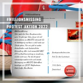 Postkarte der Protestaktion von #MillionsMissing Deutschland 2022